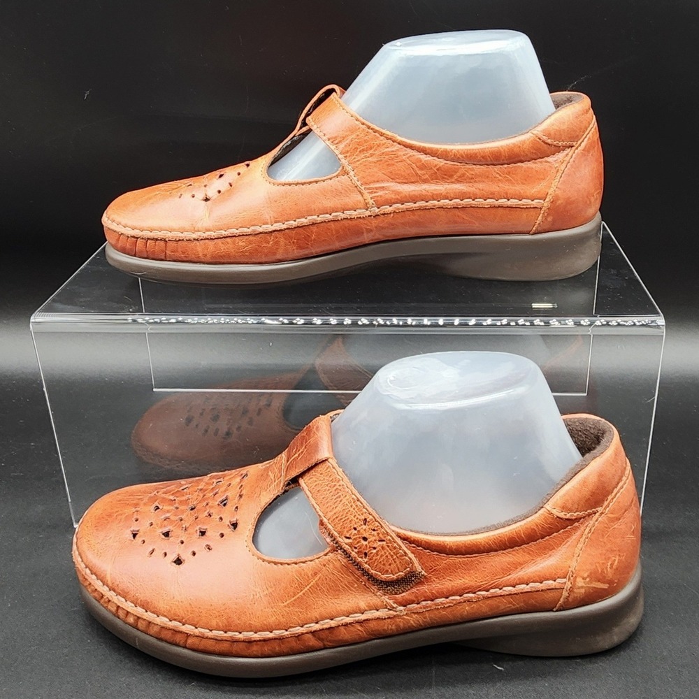 SAS 8 M Brown Leather Bliss Mary Jane T-Strap Comfort Walking Shoes Made in USA